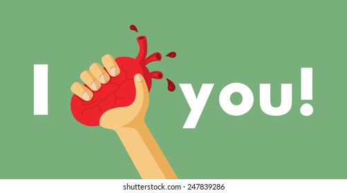 Vector illustration style flat. Unusual creative valentine card. Original declaration of love. Heart is in an arm.