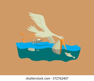 vector illustration style Flat,bird fishing. -stock vector