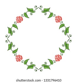 Vector illustration style frame floral leafy green beautiful hand drawn