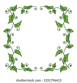 Vector illustration style frame floral leafy green beautiful hand drawn
