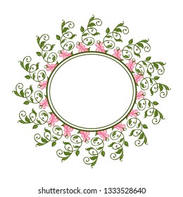 Vector illustration style frame flower pink leaf green beautiful hand drawn