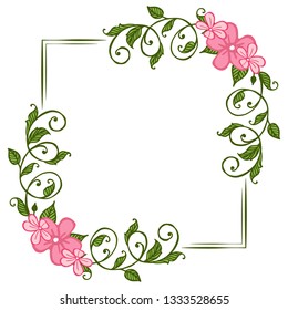 Vector illustration style frame flower pink leaf green beautiful hand drawn