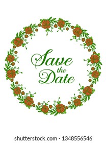 Vector illustration style frame flower and leaves with wedding template card hand drawn