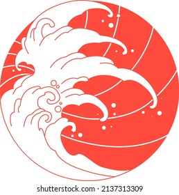 Vector illustration in the style of the great Japanese wave, isolated on a golden background