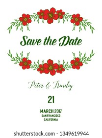 Vector illustration style green leafy flower frame with template wedding card hand drawn