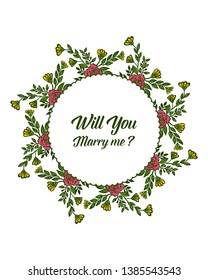 Vector illustration style leaf wreath frame for card will you marry me