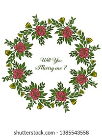 Vector illustration style leaf wreath frame for card will you marry me
