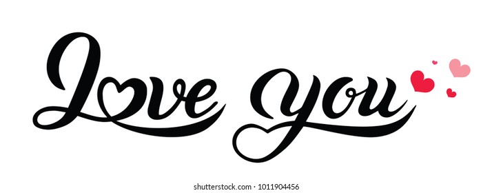 Vector illustration in the style of Lettering. Text I love you, decorated with hearts. Suitable for creating greeting cards, posters, banners, wedding decorations and anniversaries. To Valentine's Day