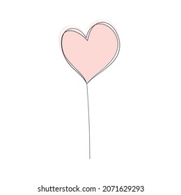 Vector Illustration In The Style Of Line Art For Valentine's Day. Candy Heart On A Stick. Pink Lollipop Or  Balloon. EPS 10.