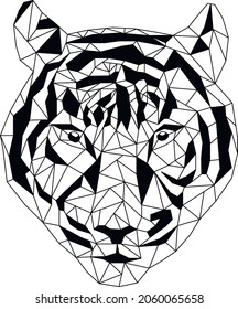 Vector illustration in the style of low-poly graphics. Black and white tiger, symbol of the new year 2022. For postcards, posters, web. EPS 10.