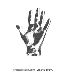 Vector illustration in the style of a photocopy with a hand on a white background. The monochrome image is perfect for a modern design with a vintage effect