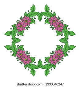 Vector illustration style pink flower frame hand drawn