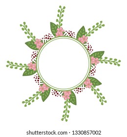 Vector illustration style pink flower frame with white background hand drawn