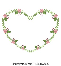 Vector illustration style pink flower frame with white background hand drawn
