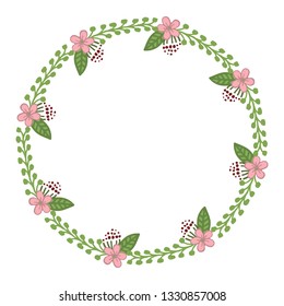 Vector illustration style pink flower frame with white background hand drawn
