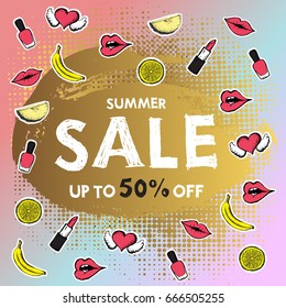 Vector illustration in style of pop art sale for fashion store