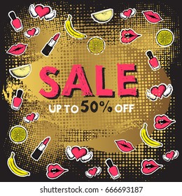 Vector illustration in style of pop art sale for fashion store