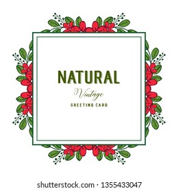 Vector illustration style red flower frame with shape natural vintage cards hand drawn