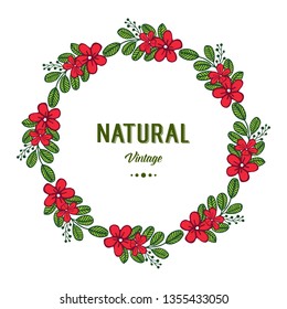 Vector illustration style red flower frame with shape natural vintage cards hand drawn