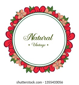 Vector illustration style red flower frame with shape natural vintage cards hand drawn