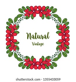 Vector illustration style red flower frame with shape natural vintage cards hand drawn