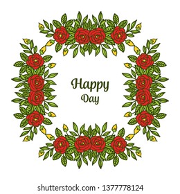Vector illustration style red rose flower frame for letter happy day hand drawn
