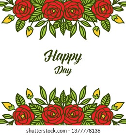 Vector illustration style red rose flower frame for letter happy day hand drawn