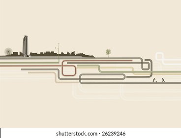 Vector illustration of style urban background