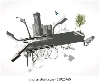 Vector illustration of style urban background