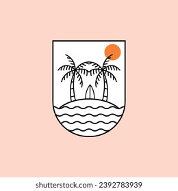 Vector illustration style vintage surfing theme badge design. For t-shirt prints, posters, stickers and other uses.