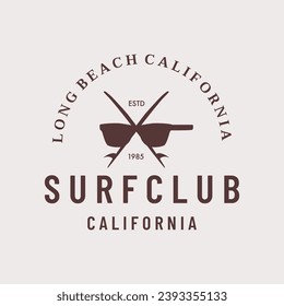 Vector illustration style vintage surfing theme badge design. For t-shirt prints, posters, stickers and other uses.