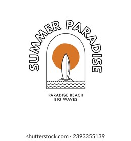 Vector illustration style vintage surfing theme badge design. For t-shirt prints, posters, stickers and other uses.