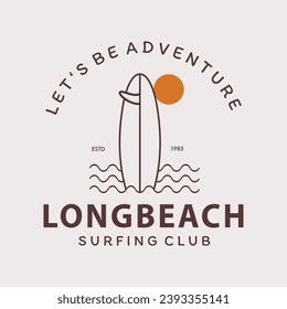 Vector illustration style vintage surfing theme badge design. For t-shirt prints, posters, stickers and other uses.