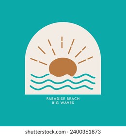 Vector illustration style vintage surfing theme badge design. For t-shirt prints, posters, stickers and other uses.
