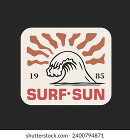 Vector illustration style vintage surfing theme badge design. For t-shirt prints, posters, stickers and other uses.