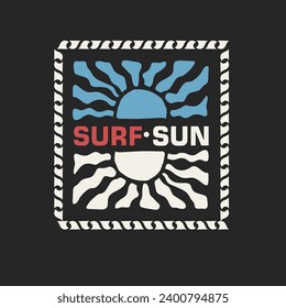 Vector illustration style vintage surfing theme badge design. For t-shirt prints, posters, stickers and other uses.