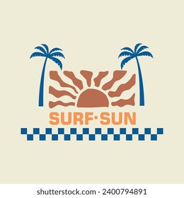 Vector illustration style vintage surfing theme badge design. For t-shirt prints, posters, stickers and other uses.