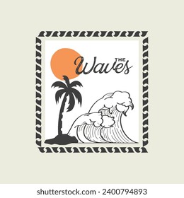 Vector illustration style vintage surfing theme badge design. For t-shirt prints, posters, stickers and other uses.