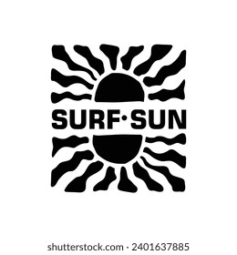 Vector illustration style vintage surfing theme badge design. For t-shirt prints, posters, stickers and other uses.Tropical beach line icon, concept sign, outline vector illustration, linear symbol.