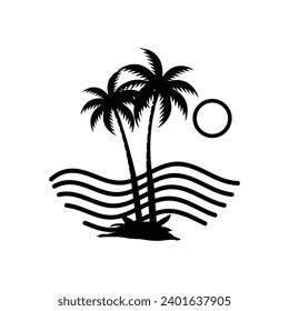 Vector illustration style vintage surfing theme badge design. For t-shirt prints, posters, stickers and other uses.Tropical beach line icon, concept sign, outline vector illustration, linear symbol.