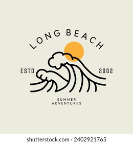 Diseño de insignias para el surf vintage con ilustraciones vectoriales. Para camisetas imprimirá carteles adhesivos y otros usos.Concepto de icono de línea de playa tropical 