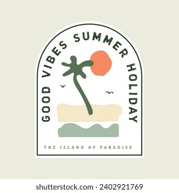 Vector illustration style vintage surfing theme badge design. For t-shirt prints  posters  stickers and other uses.Tropical beach line icon concept 