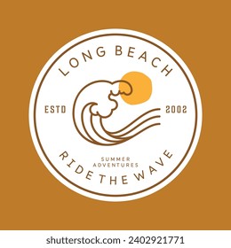 Vector illustration style vintage surfing theme badge design. For t-shirt prints  posters  stickers and other uses.Tropical beach line icon concept 