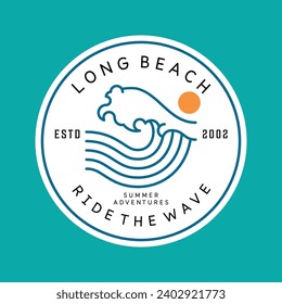 Vector illustration style vintage surfing theme badge design. For t-shirt prints  posters  stickers and other uses.Tropical beach line icon concept 