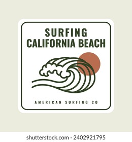 Vector illustration style vintage surfing theme badge design. For t-shirt prints  posters  stickers and other uses.Tropical beach line icon concept 