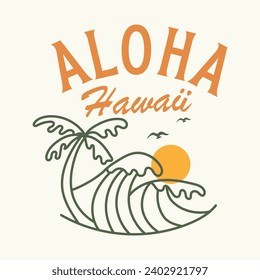 Vector illustration style vintage surfing theme badge design. For t-shirt prints  posters  stickers and other uses.Tropical beach line icon concept 