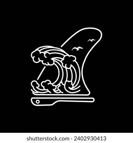 Vector illustration style vintage surfing theme badge design. For t-shirt prints  posters  stickers and other uses.Tropical beach line icon concept 