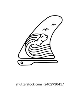 Vector illustration style vintage surfing theme badge design. For t-shirt prints  posters  stickers and other uses.Tropical beach line icon concept 