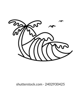 Vector illustration style vintage surfing theme badge design. For t-shirt prints  posters  stickers and other uses.Tropical beach line icon concept 