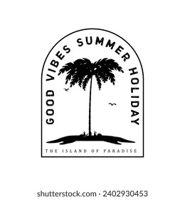 Vector illustration style vintage surfing theme badge design. For t-shirt prints  posters  stickers and other uses.Tropical beach line icon concept 